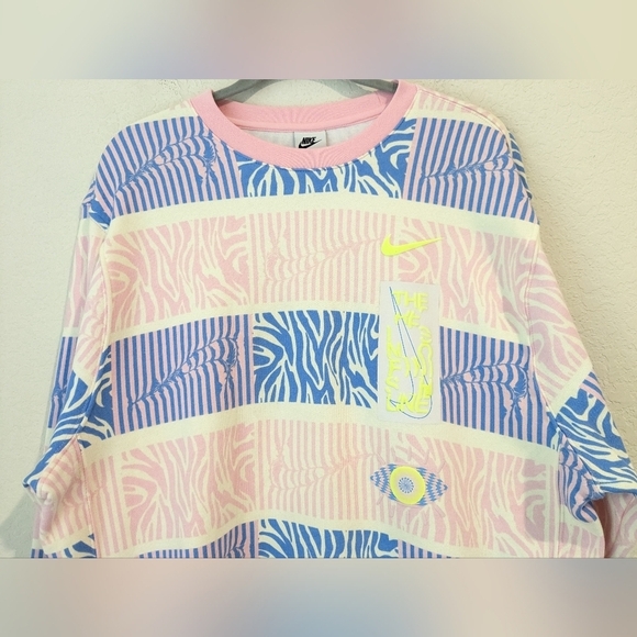 Nike Pink Blue Bright Patterned Fleece Trippy Safari Crewneck Sweatshirt Retro - Picture 7 of 11